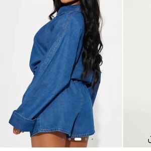 NWT Fashion Nova Blue Denim Shorts Romper Sz S 100% Cotton